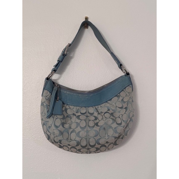 Coach Blue Signature Canvas Hobo Bag - Picture 1 of 5